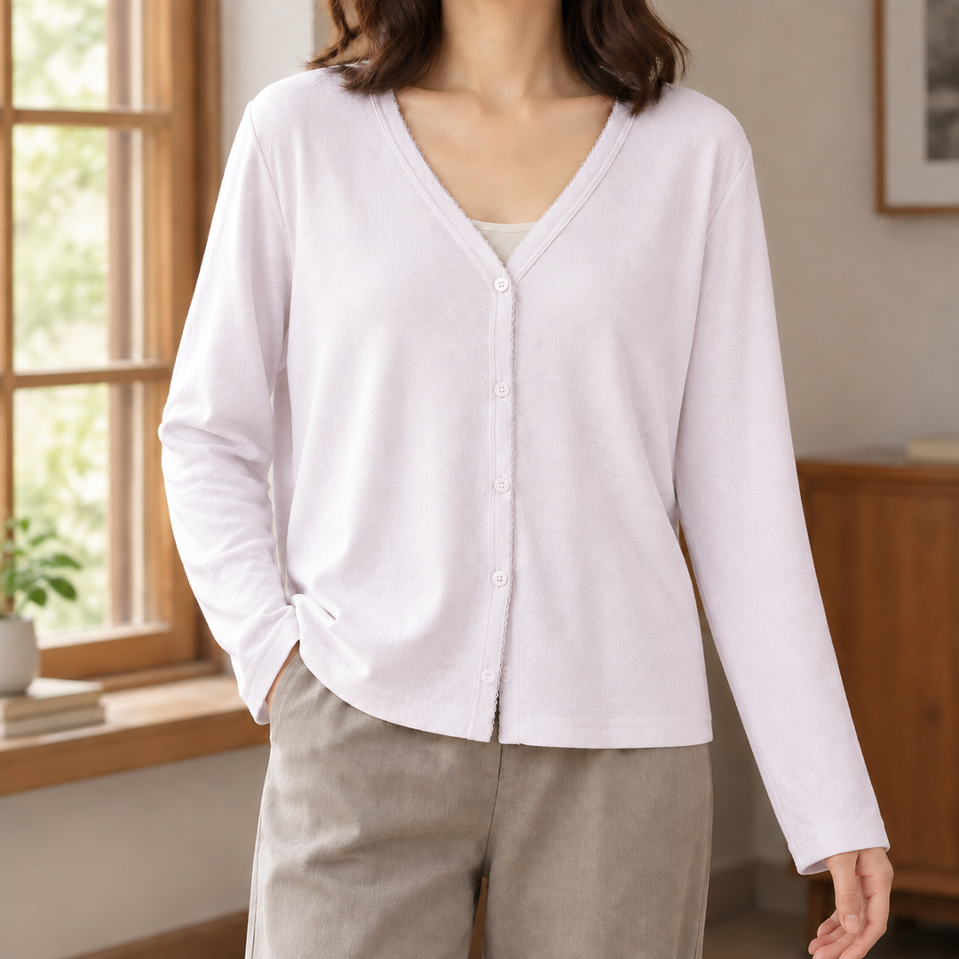 Women's Hyacinth Button Front Cardigan in Soft White | Invictora.com