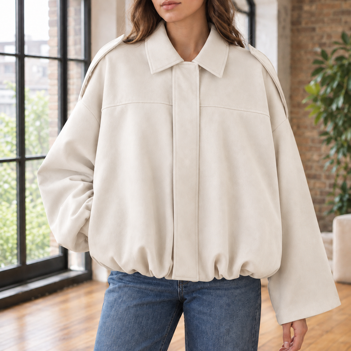 Women's Chantal-Pearl Suede Pilot Jacket in Black | Invictora.com