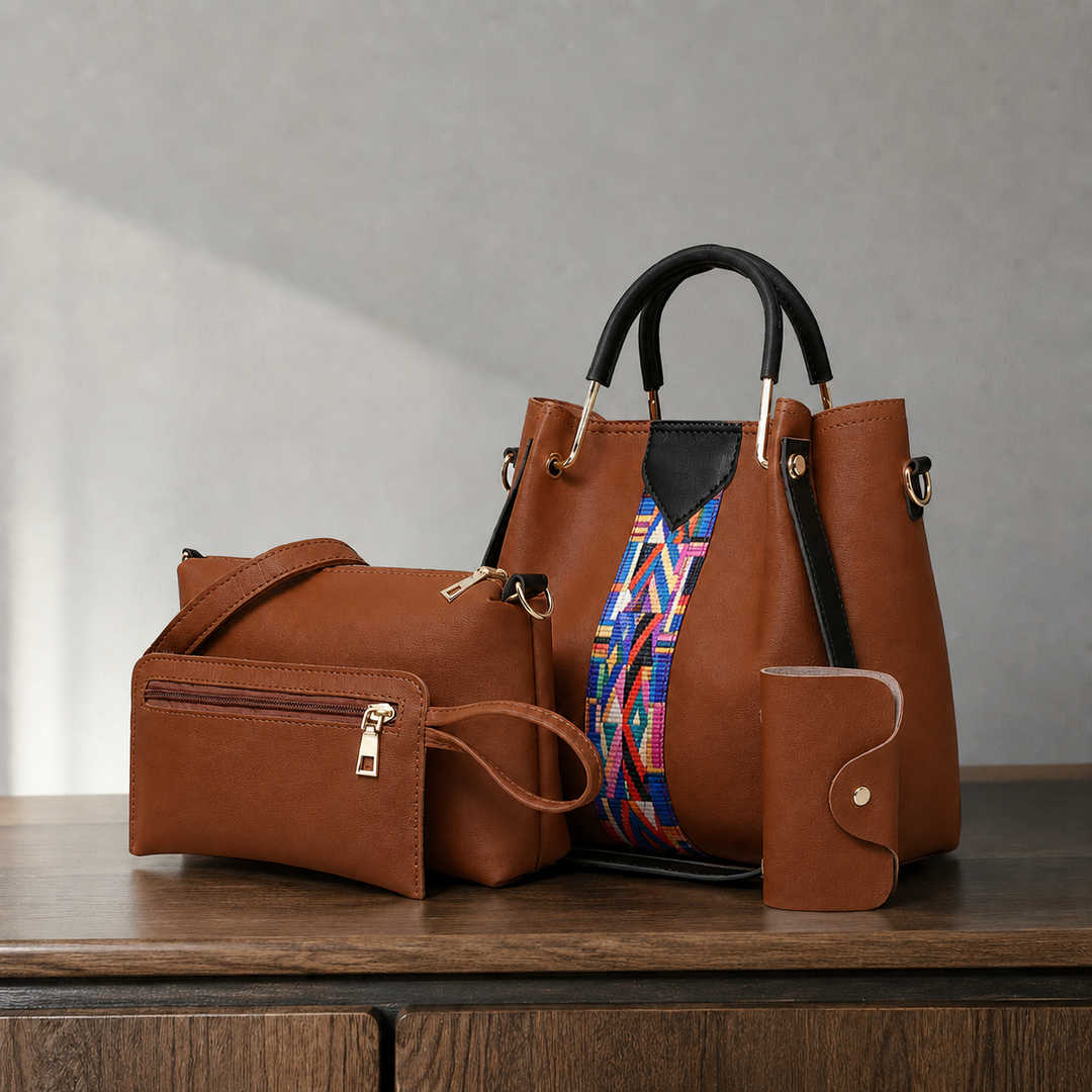 Women's Arcuri Geo Handbag Set in Cream | Invictora.com