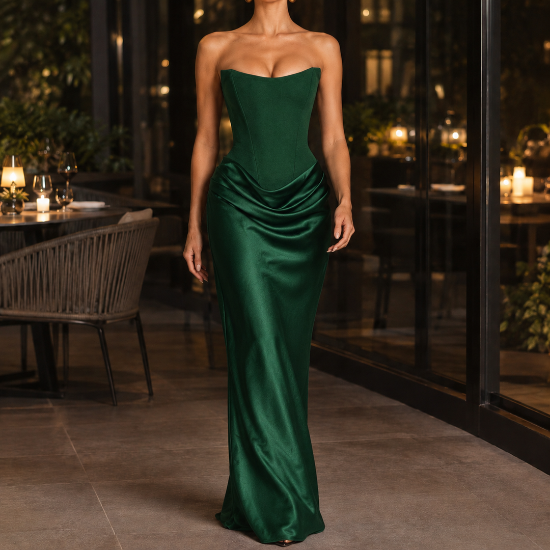 Women's Gwendolen Corset Maxi Dress in Red | Invictora.com