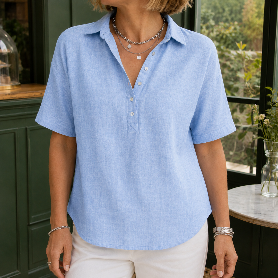 Women's Anais-Pearl Collared Blouse in Khaki | Invictora.com