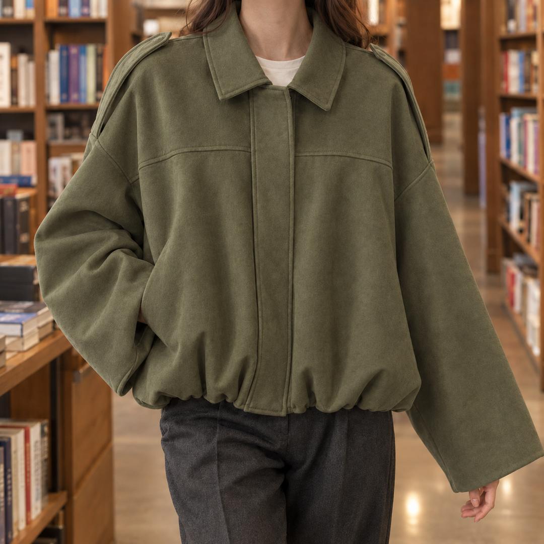 Women's Clemence-Marie Suede Bomber Jacket in Black | Invictora.com