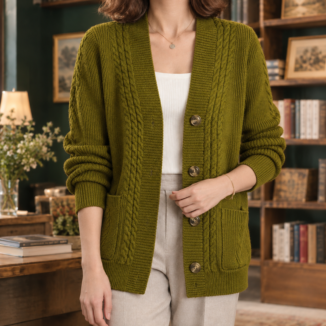 Women's Susannah Cable Knit Cardigan in Red | Invictora.com
