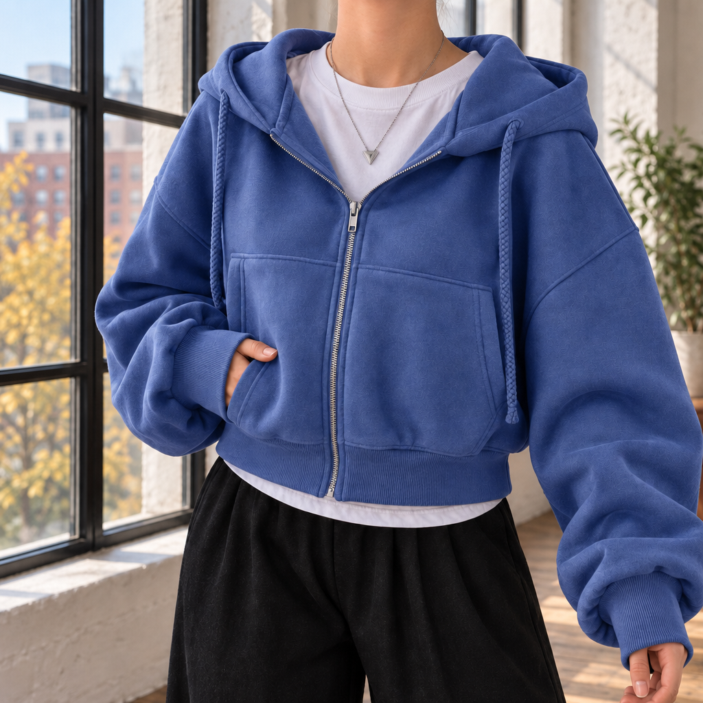 Women's Hazel-Rae Cropped Zip Hoodie in Dark Gray | Invictora.com