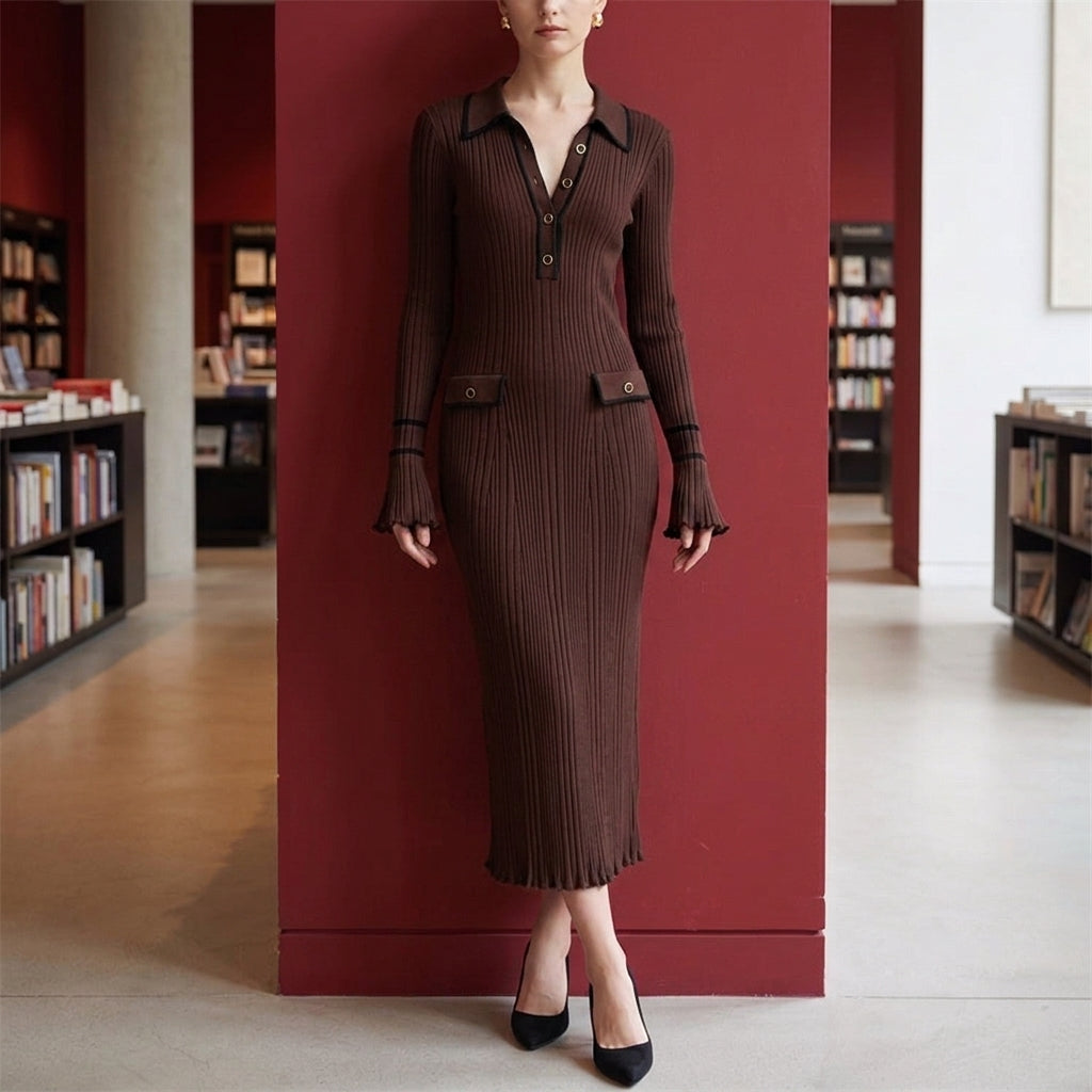 Women's Amelie Ribbed Midi Dress in Long Skirt Black | Invictora.com