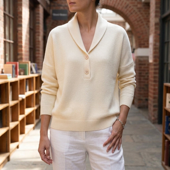 Women's Livia Shawl Collar Sweater in Yellow | Invictora.com
