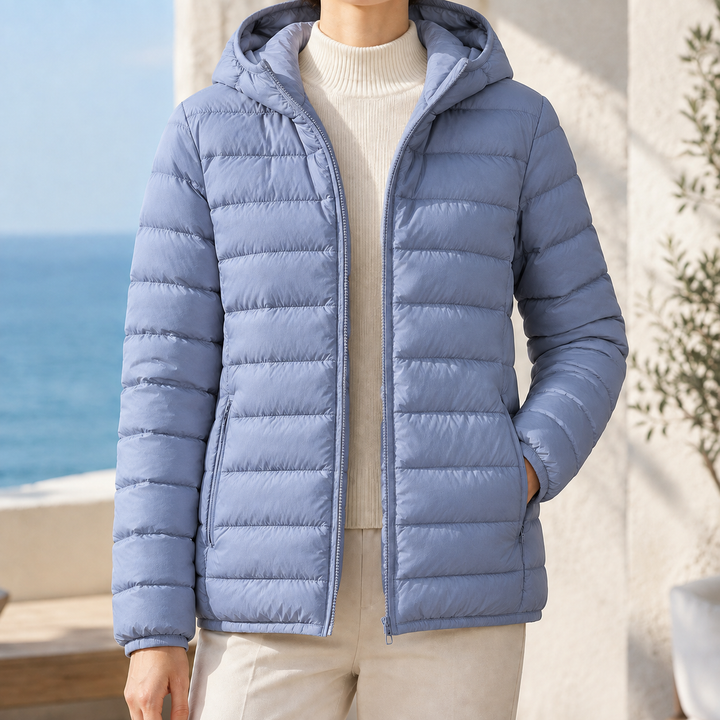 Women's Olympia-Lane Hooded Puffer Jacket in Beige | Invictora.com