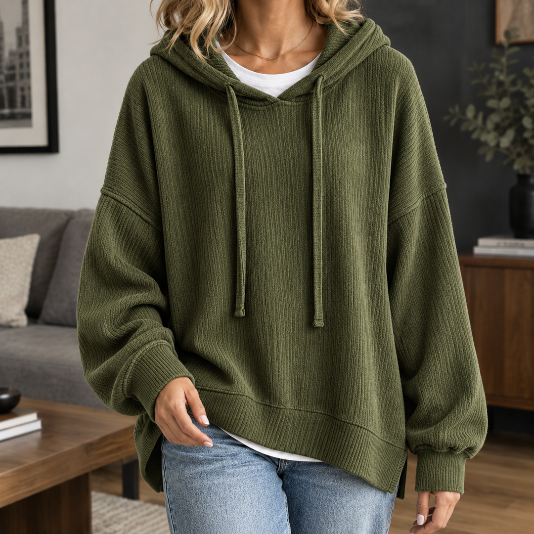 Women's Tara Ribbed Hoodie in Navy Blue | Invictora.com