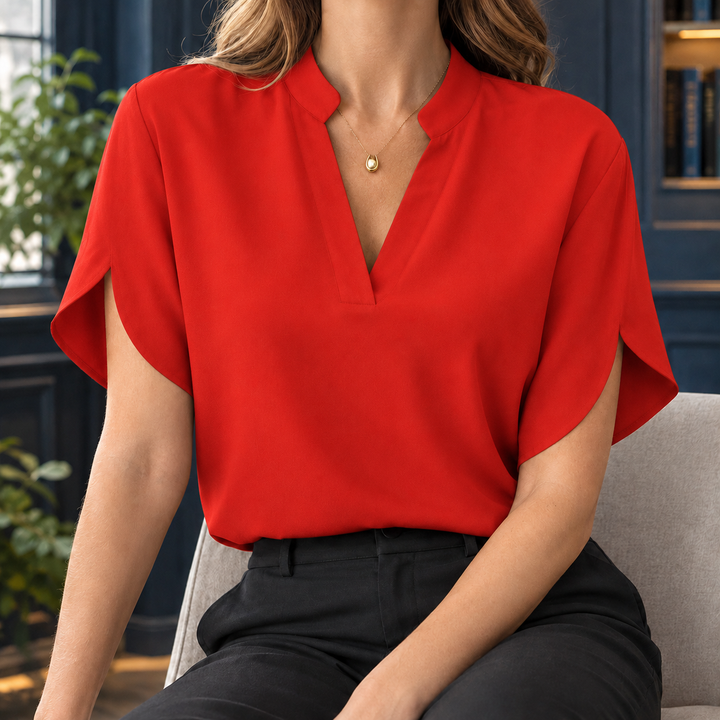 Women's Philippa Split Neck Blouse in Black | Invictora.com