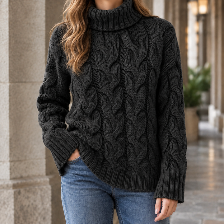 Women's Hildegarde-Kate Cable Knit Sweater in Dark Brown | Invictora.com