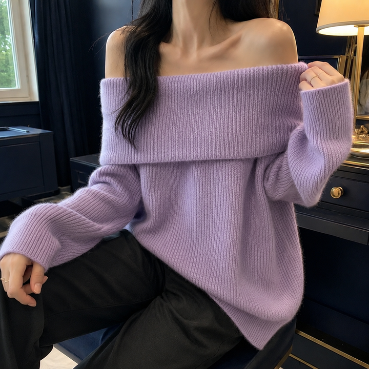Women's Aubrey Off-Shoulder Sweater in White | Invictora.com