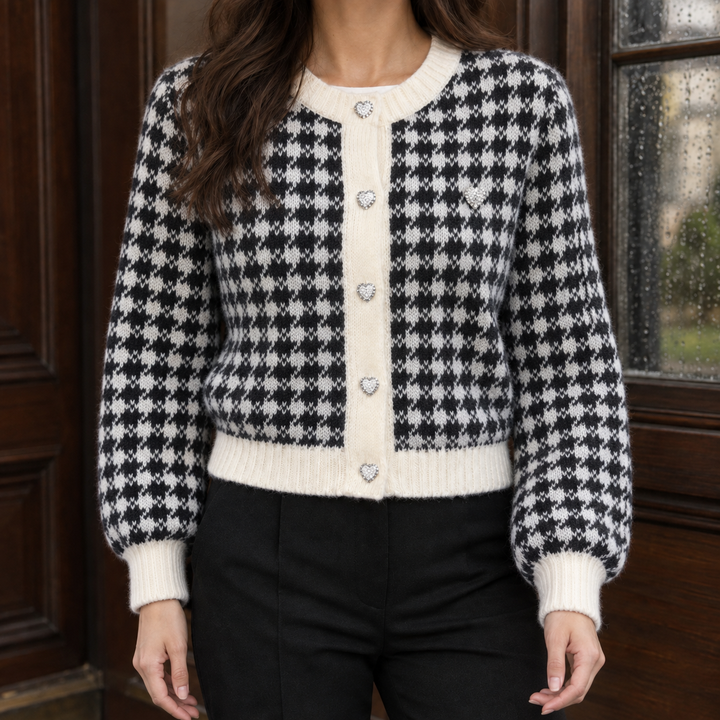 Women's Alina-Rose Houndstooth Cardigan in Powder | Invictora.com