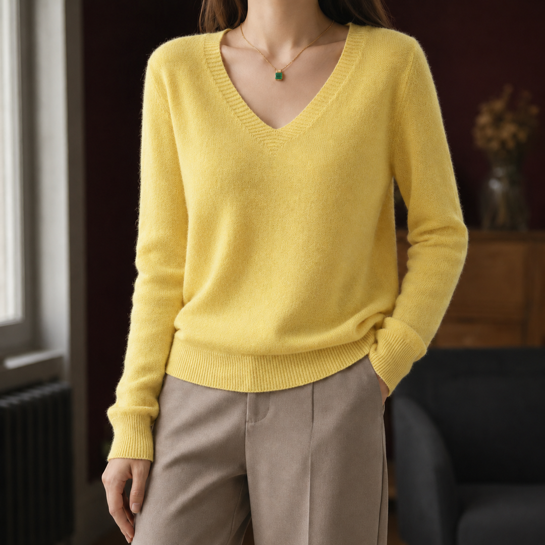 Women's Kara V-Neck Sweater in White | Invictora.com