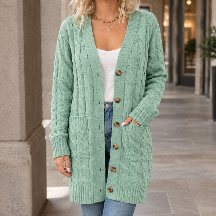 Women's Keira Cable Knit Cardigan in Black | Invictora.com