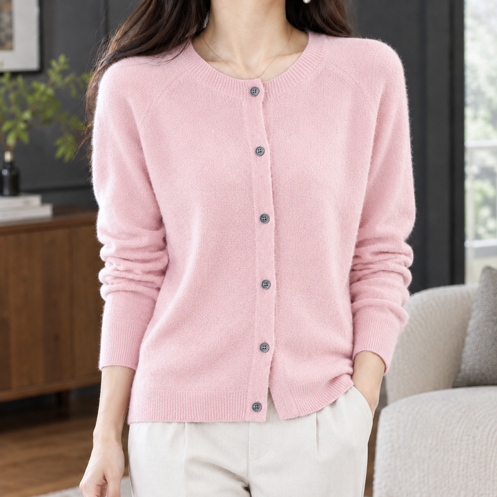 Women's Michelle Round Neck Cardigan in Warm White | Invictora.com