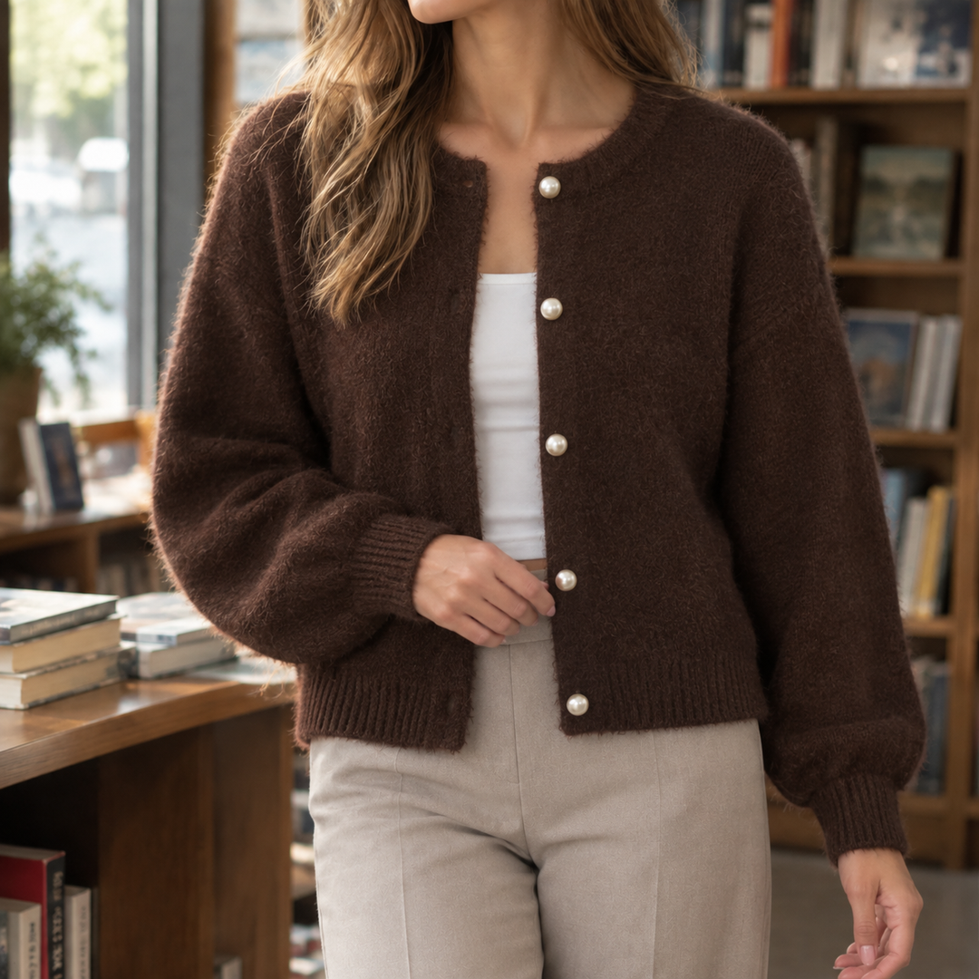 Women's Oriane-Claire Pearl Button Cardigan in Milky White | Invictora.com