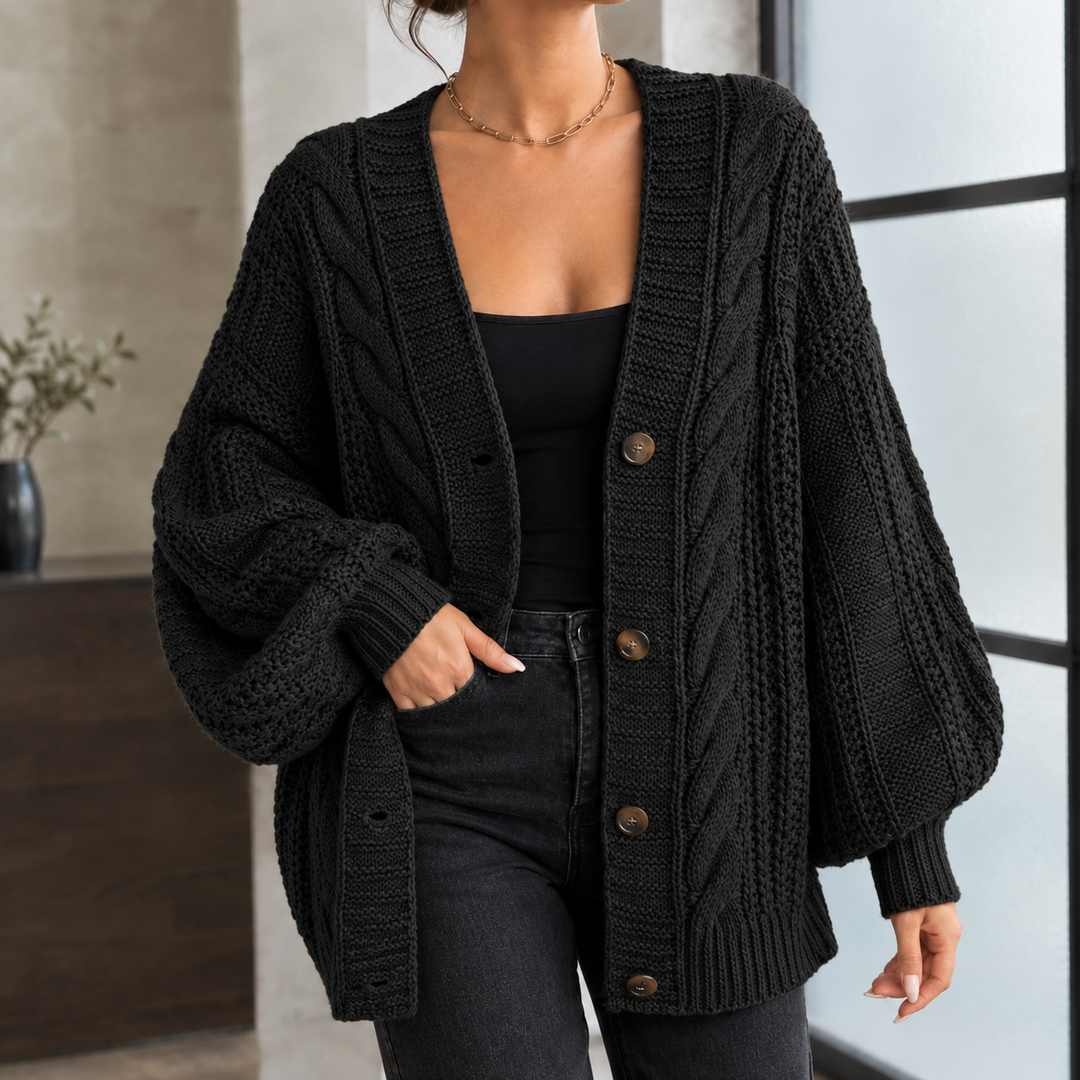 Women's Balloon-Sleeve Oversized Cable-Knit Cardigan
