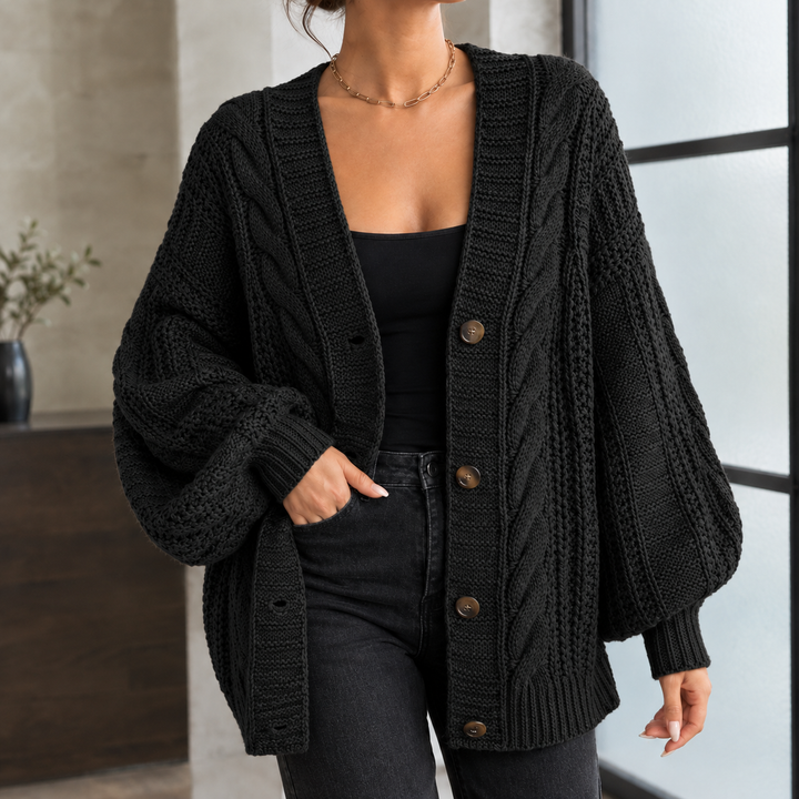 Women's Balloon-Sleeve Oversized Cable-Knit Cardigan