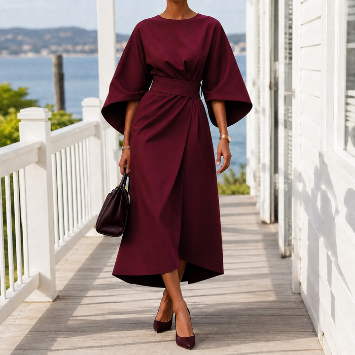 Women's Astrid-Hope Belted Midi Dress in Navy | Invictora.com