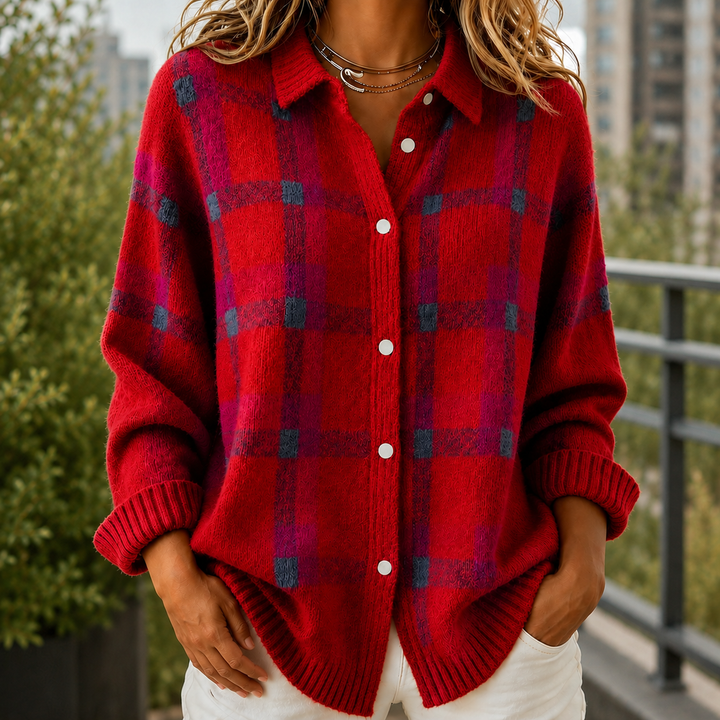Women's Faye Plaid Sweater in Orange | Invictora.com