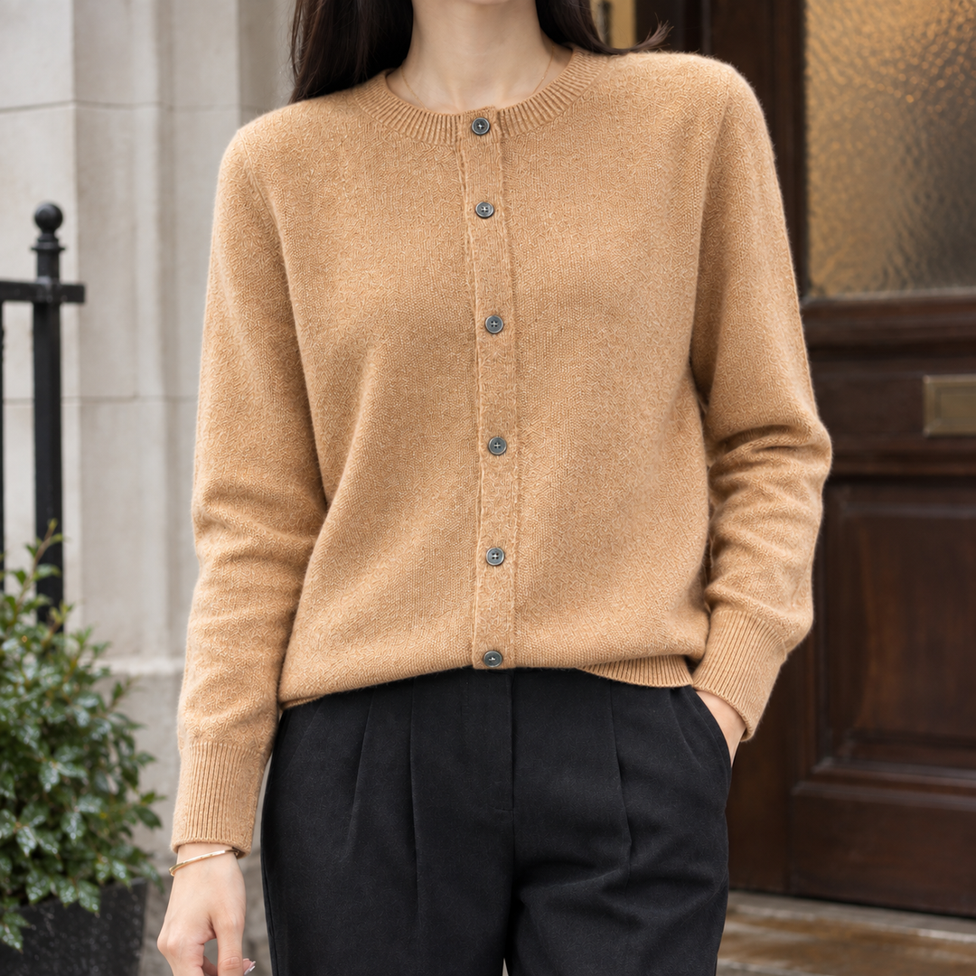 Women's Astrid-Kate Wool Cardigan in Taupe | Invictora.com