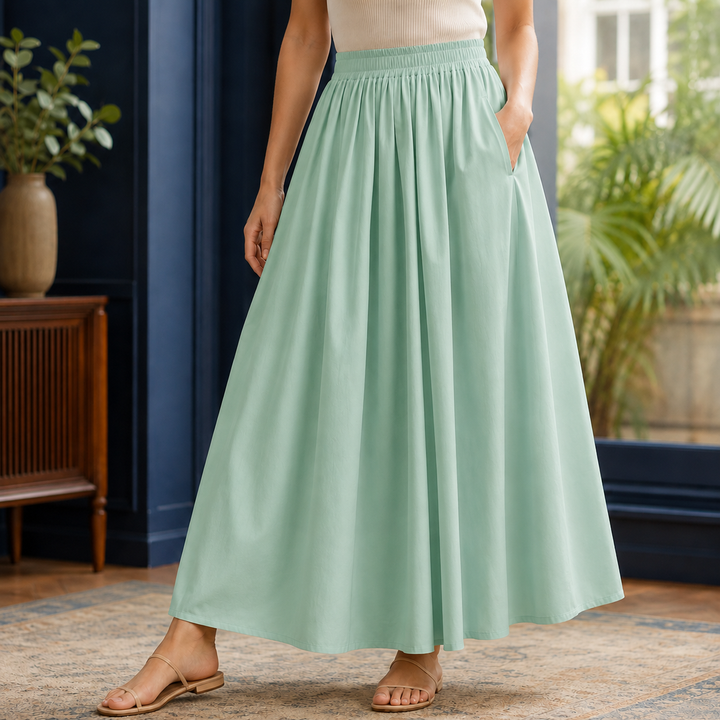 Women's Carlotta Gathered Maxi Skirt in White | Invictora.com