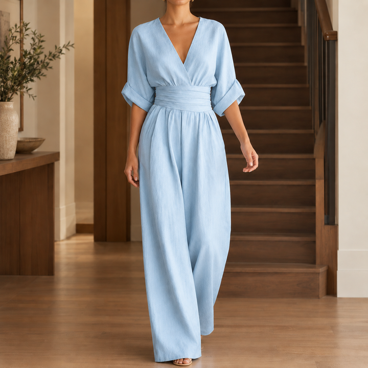 Women's Mathilde Wrap Jumpsuit in White | Invictora.com