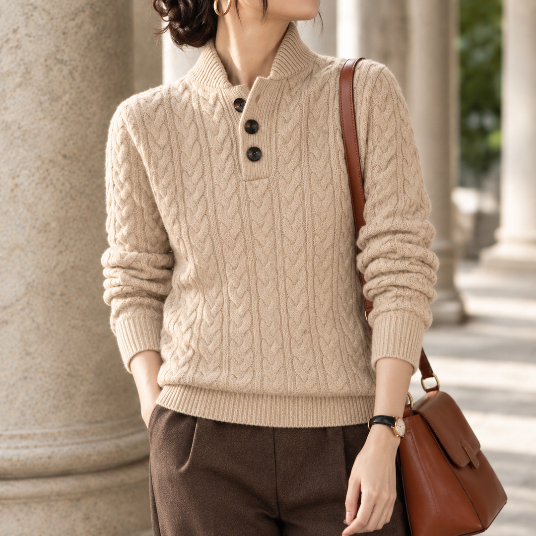 Women's Brigitta-Rae Cable Knit Sweater in Dark Camel | Invictora.com