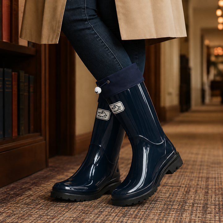 Women's Caffaro Drawstring Rain Boots in Black | Invictora.com
