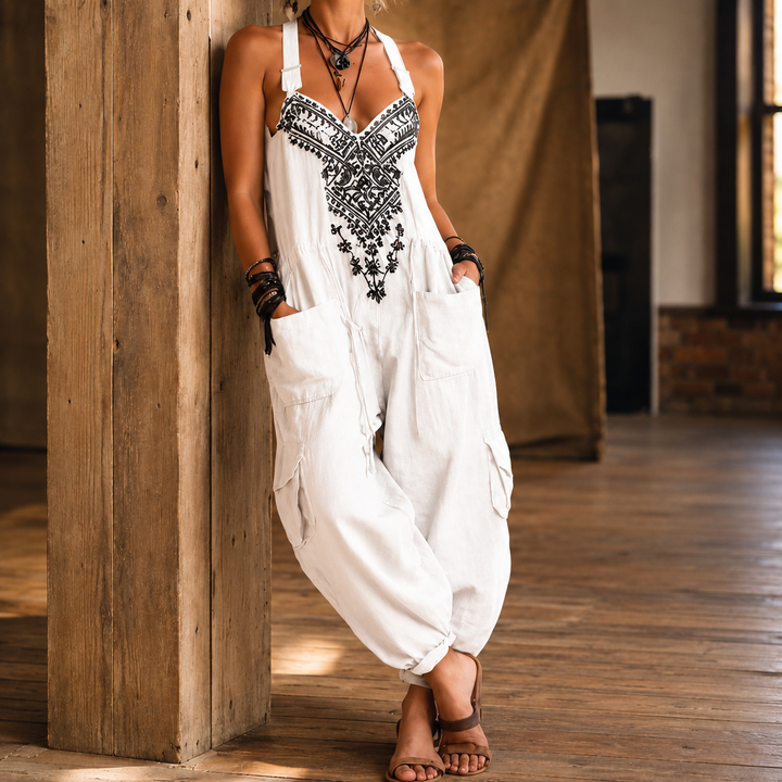 Women's Marina-Pearl Embroidered Jumpsuit in Gray | Invictora.com