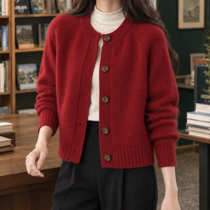 Women's Lauren Round Neck Cardigan in Orange Red | Invictora.com