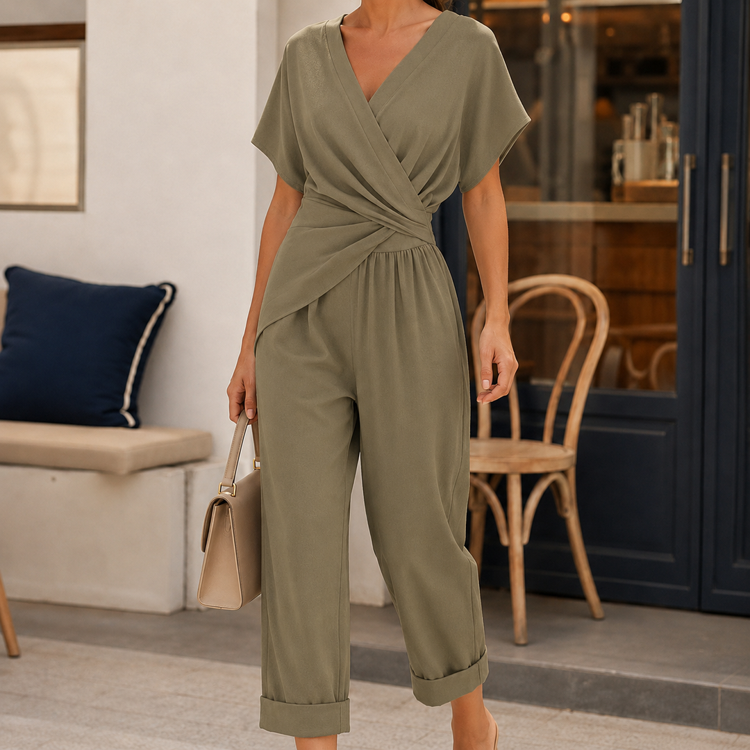 Women's Elodie Wrap Jumpsuit in Apricot | Invictora.com