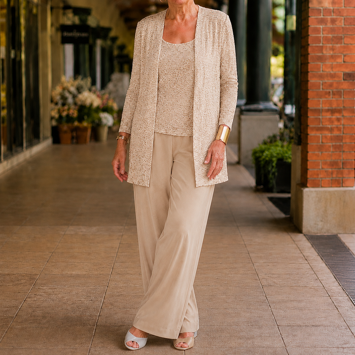 Women's Elowen-Belle Sequined Pant Set in Silver | Invictora.com