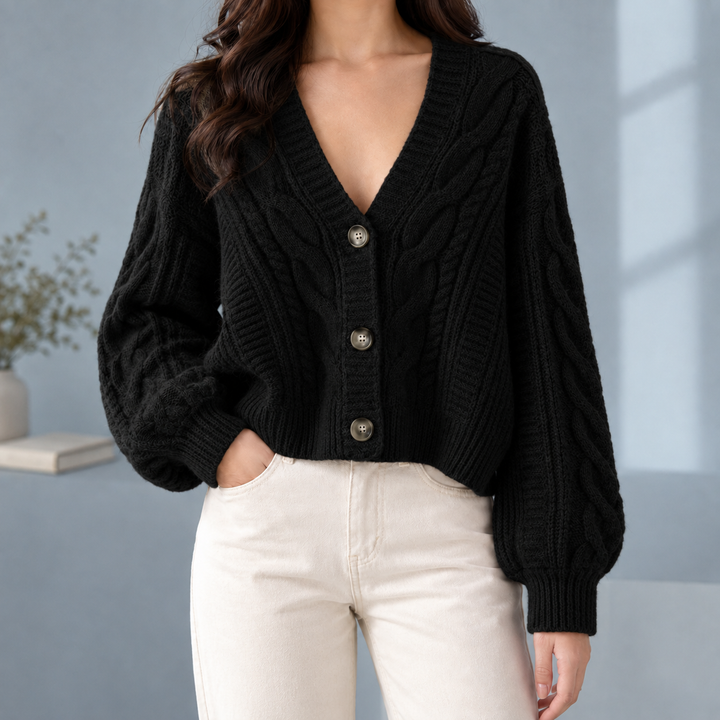 Women's Morwenna-Skye Cable Cardigan in Khaki | Invictora.com
