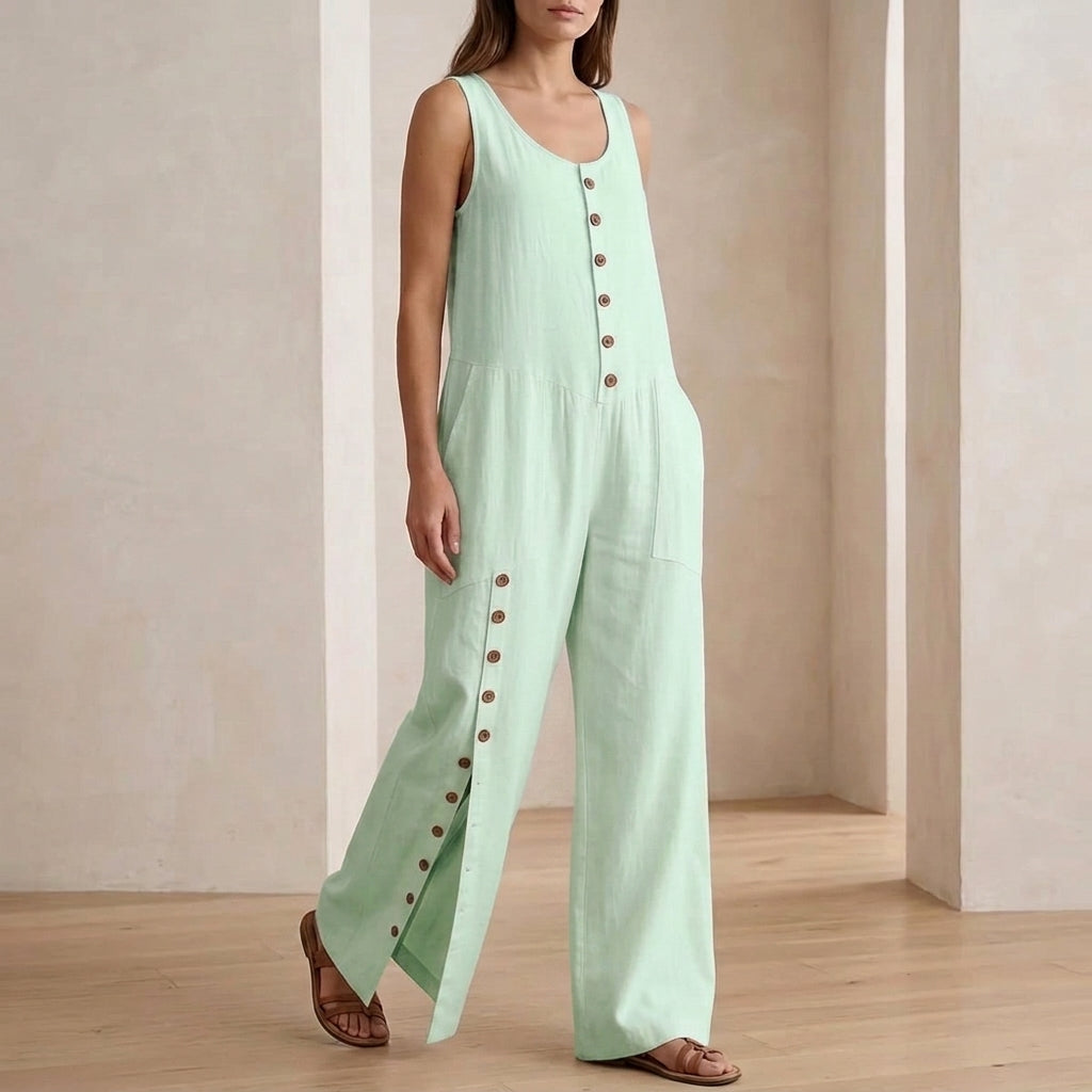 Women's Orla Button Detail Jumpsuit in White | Invictora.com