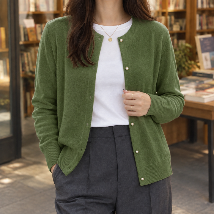 Women's Brigitta-Sage Pearl Cardigan in White | Invictora.com