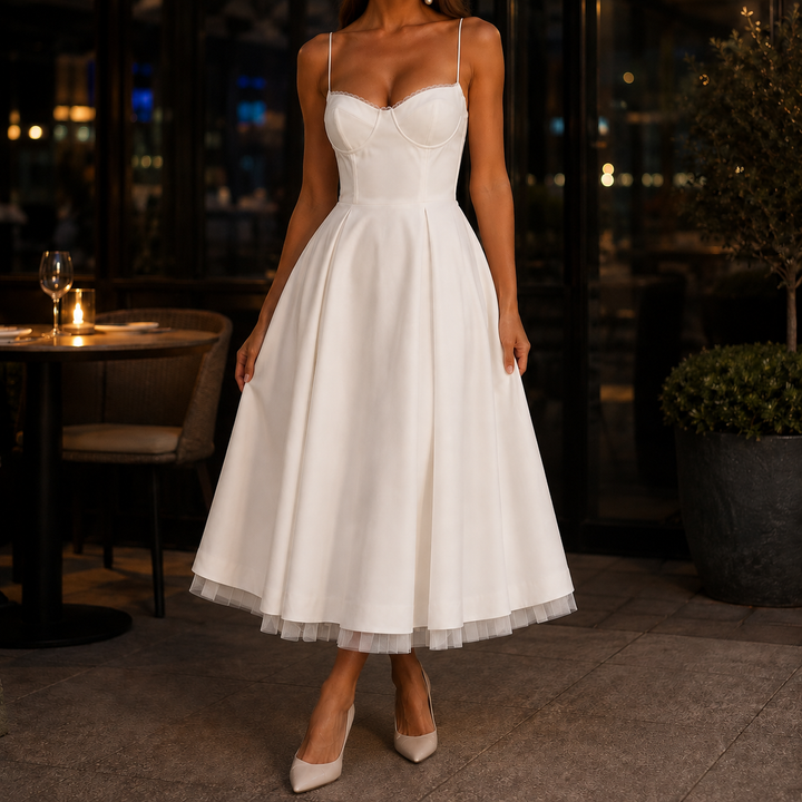 Women's Tamsin-Skye Corset Midi Dress in Pink | Invictora.com