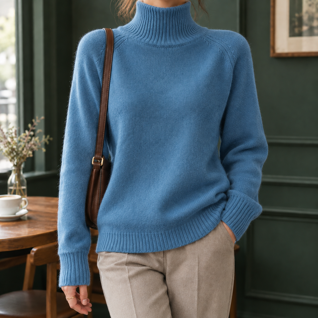 Women's Rosalind-Pearl Ribbed Turtleneck Sweater in White | Invictora.com