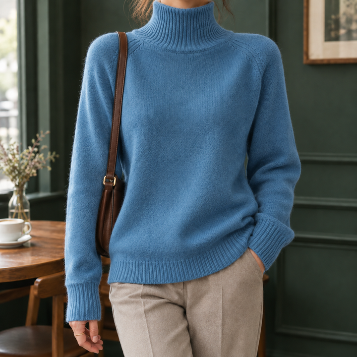 Women's Rosalind-Pearl Ribbed Turtleneck Sweater in White | Invictora.com