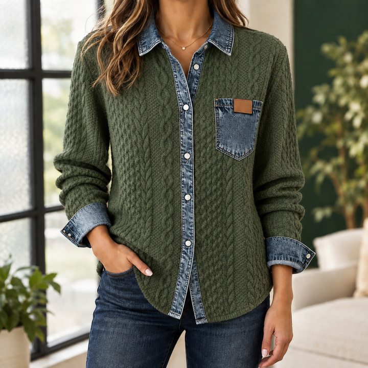 Women's Adrienne-Lane Cable Knit Overshirt in Black | Invictora.com