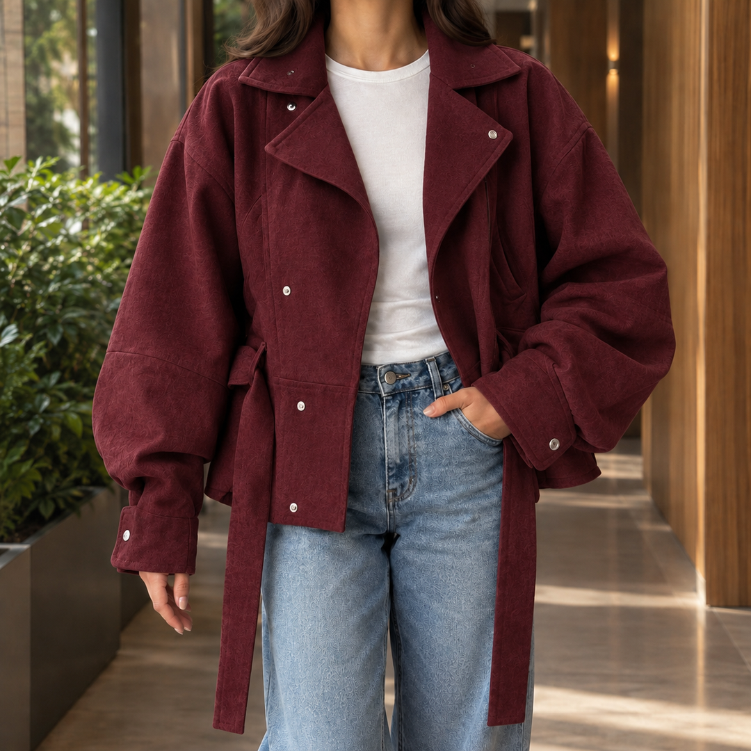 Women's Desiree-Marie Belted Moto Jacket in Yellow Green | Invictora.com