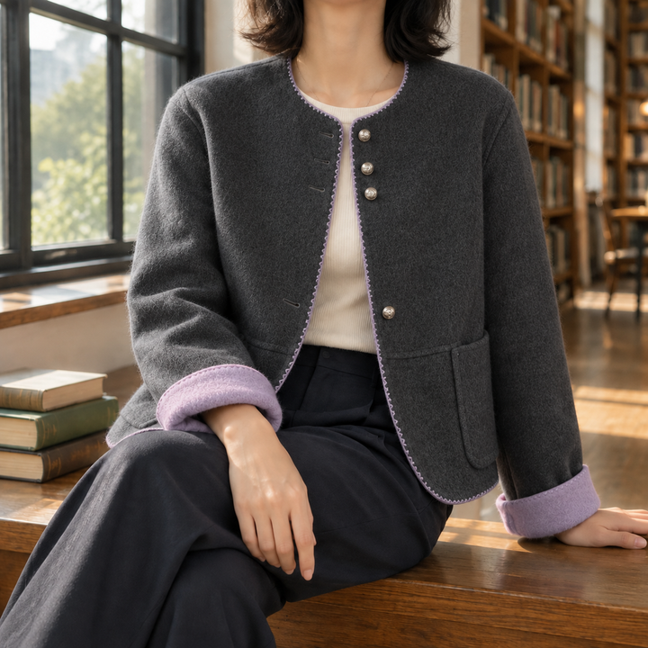 Women's Apolline-Kate Contrast Trim Jacket in Light Purple | Invictora.com