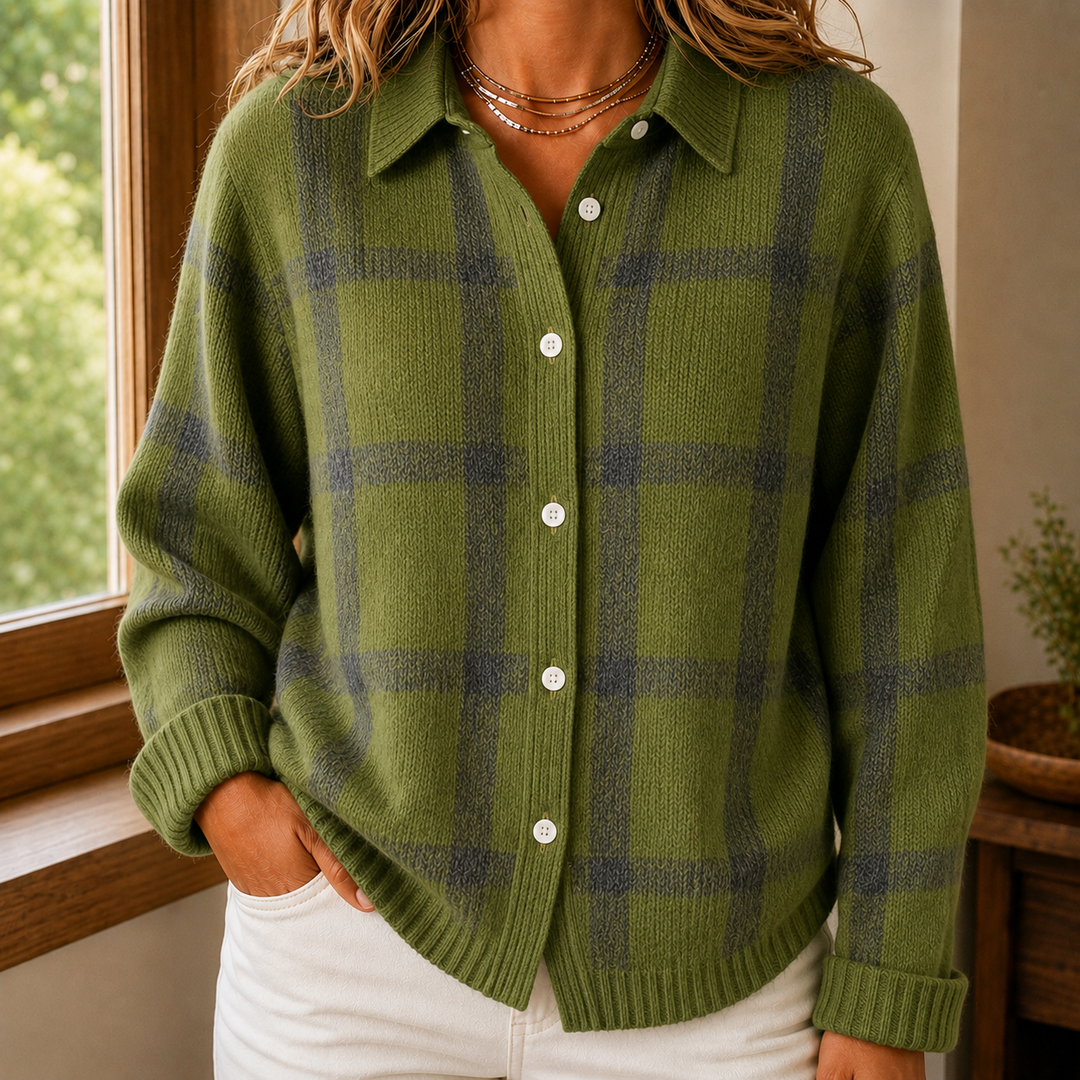Women's Sabina Plaid Sweater in Blue | Invictora.com