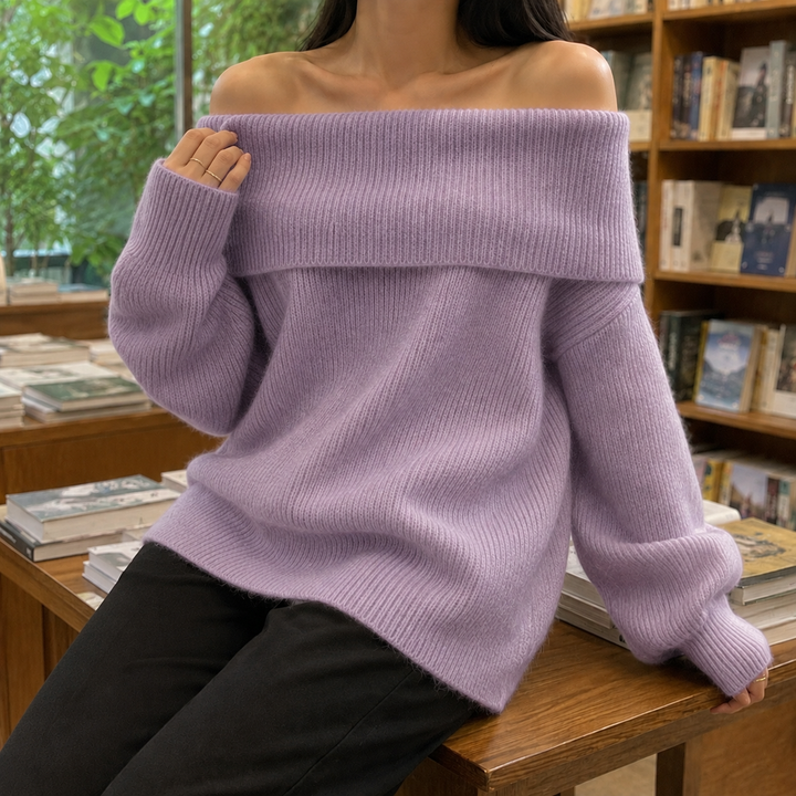 Women's Mercedes Off-Shoulder Sweater in White | Invictora.com