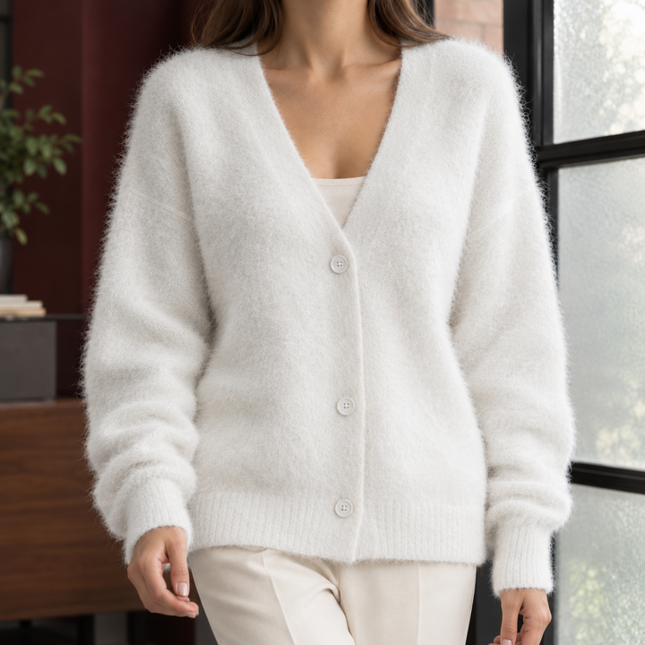 Women's Zelie-Louise V-Neck Cardigan in Gray | Invictora.com