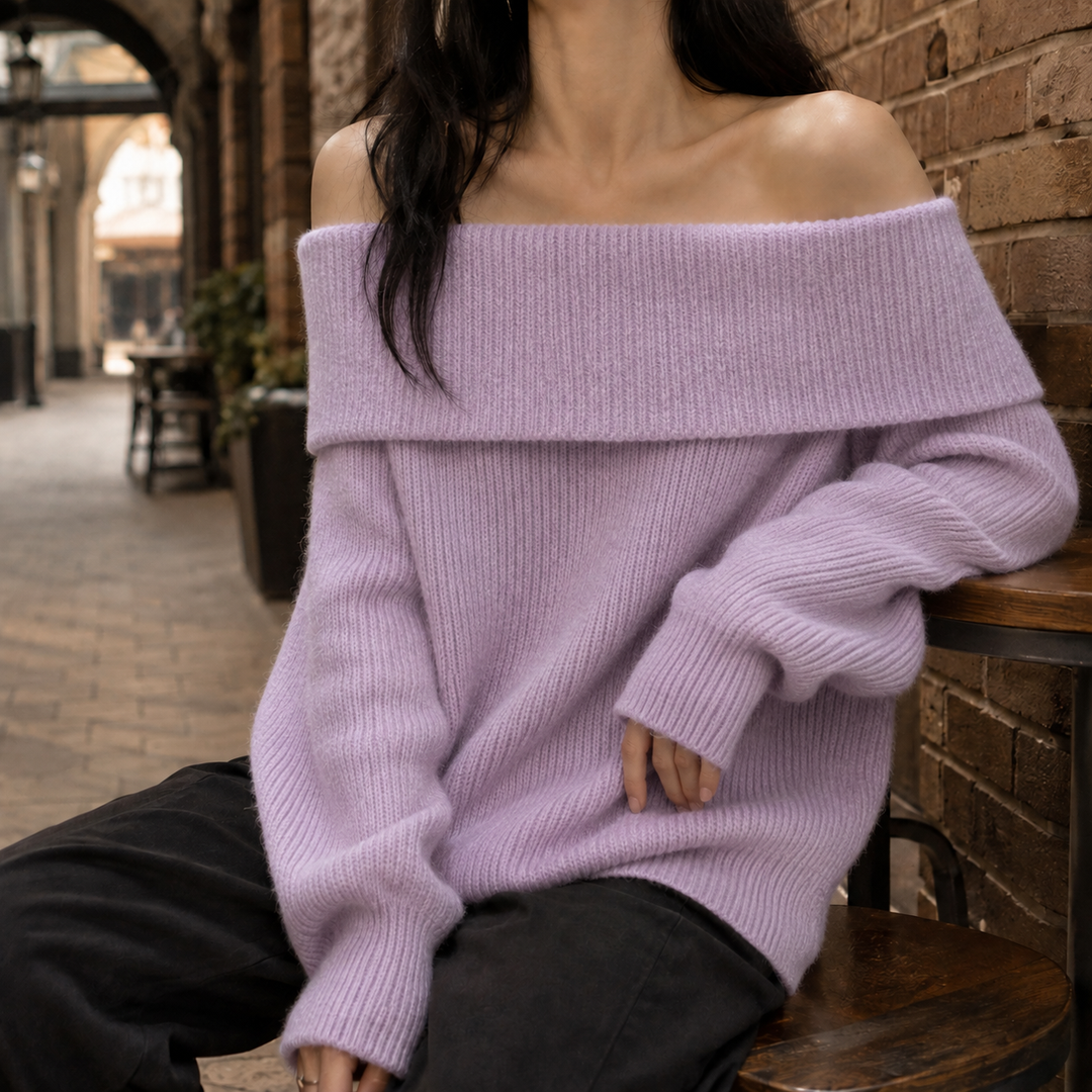 Women's Tiphaine Off-Shoulder Sweater in White | Invictora.com
