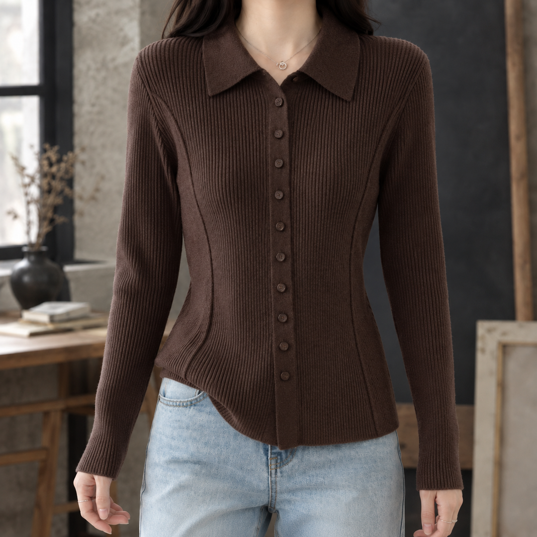 Women's Fiona-Grace Ribbed Cardigan in Gray | Invictora.com
