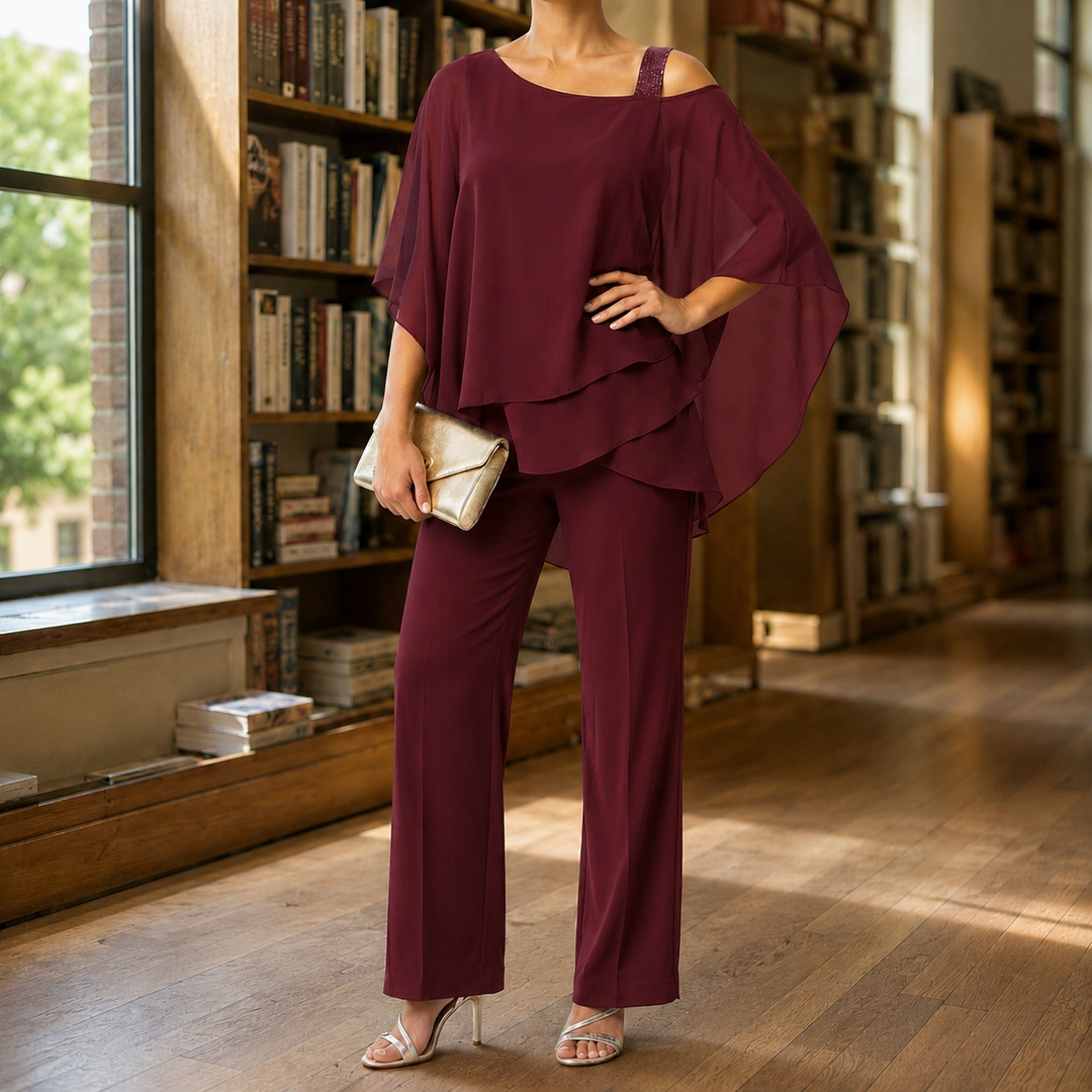 Women's Nerissa-Elise Asymmetric Pants Set in Navy | Invictora.com