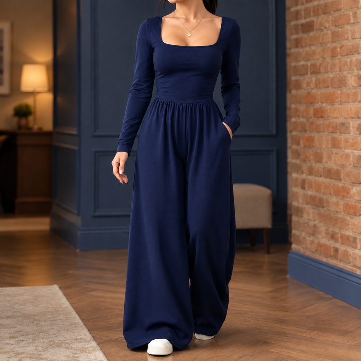 Women's Sylvaine-Claire Wide Leg Jumpsuit in Black | Invictora.com
