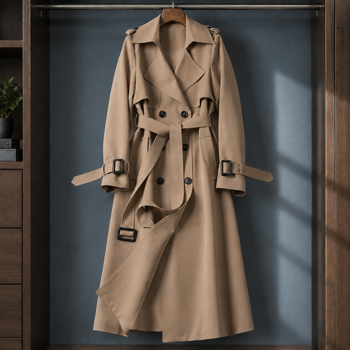 Women's Ancelin-Grace Belted Overcoat in Navy Blue | Invictora.com